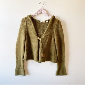 Anthro SLEEPING ON SNOW Olive Green Hooded Cardigan Sweater! M Medium
